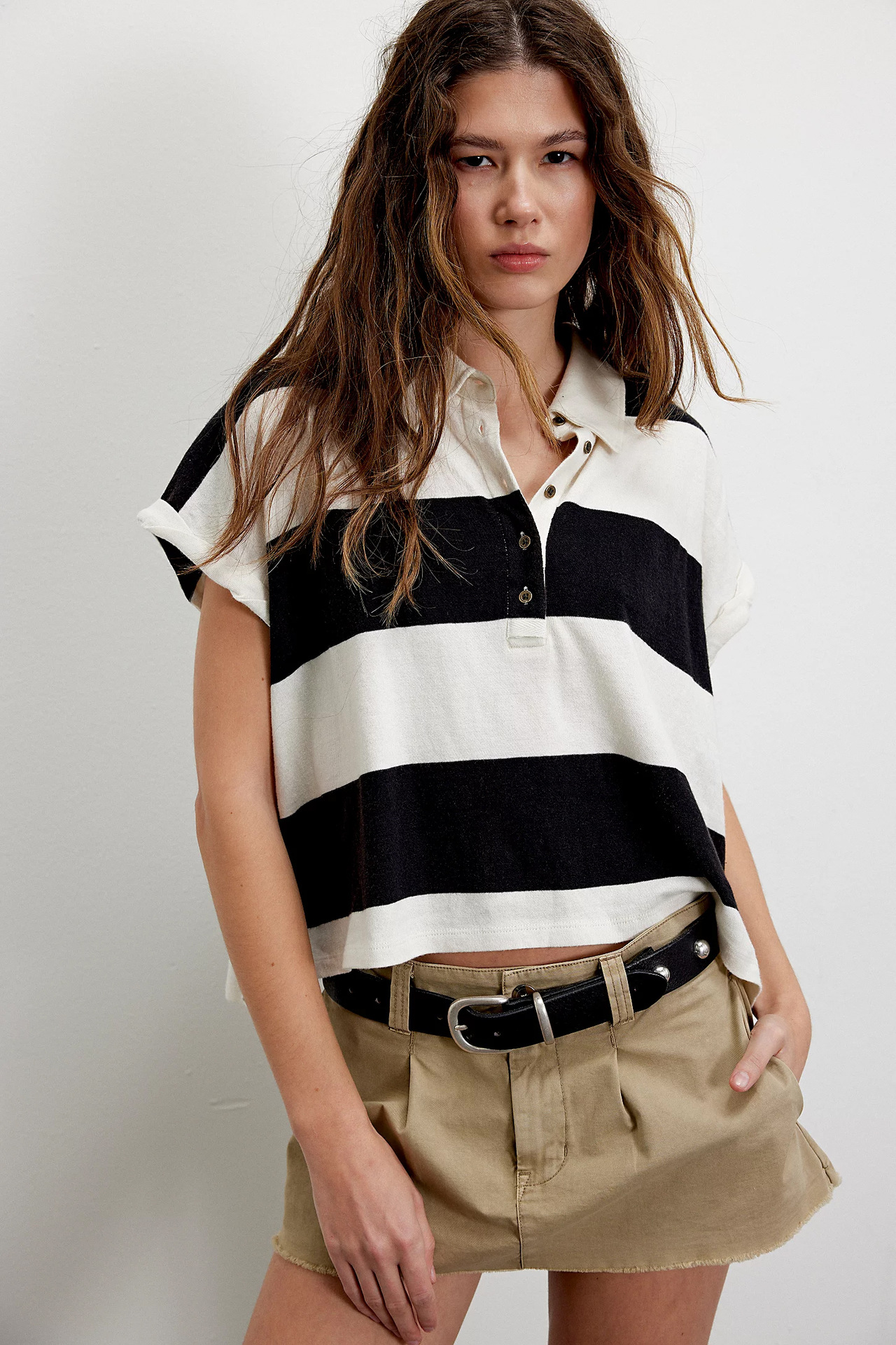 Womens Casual Striped Short-sleeve Loose T-shirt