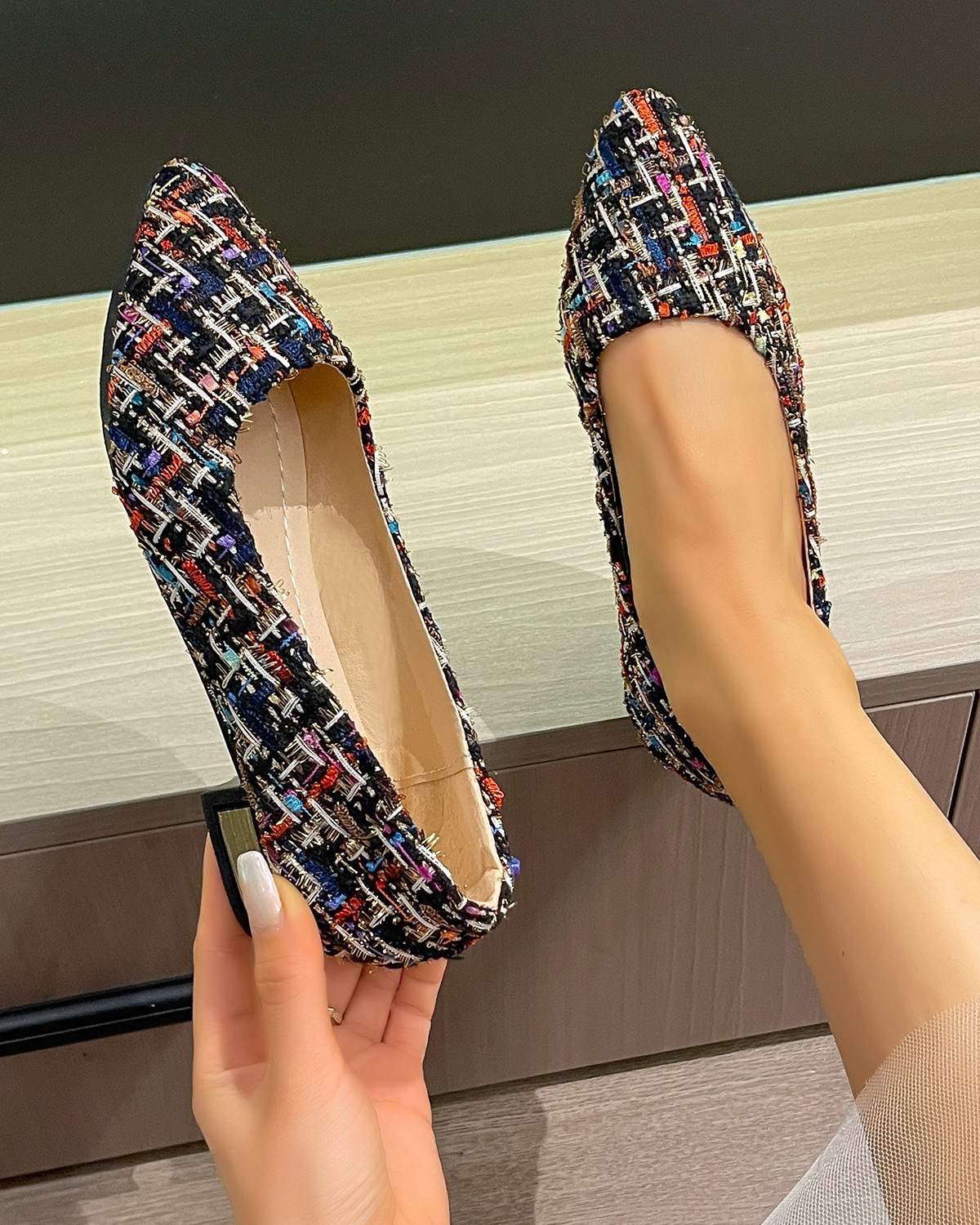 Slip-On Pumps worn on feet in Blue – lifestyle shot