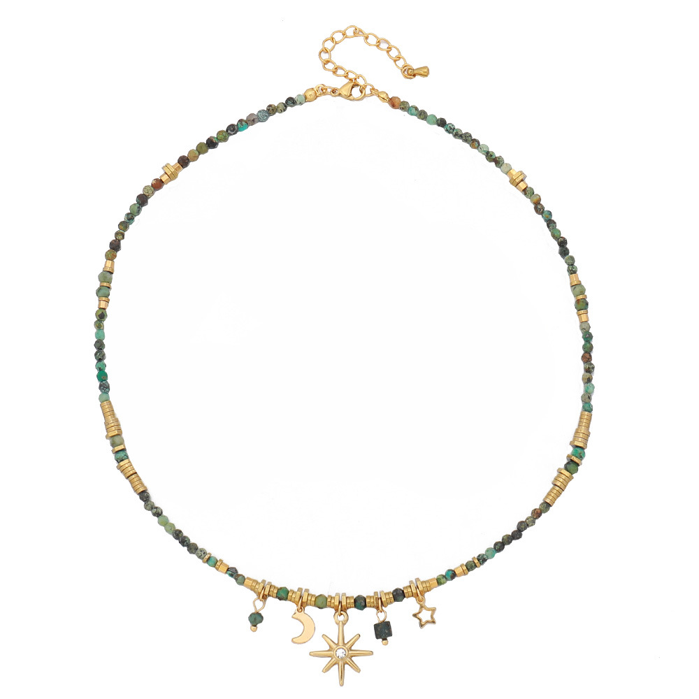 Vintage Colored Natural Stone Handmade Beaded Necklace