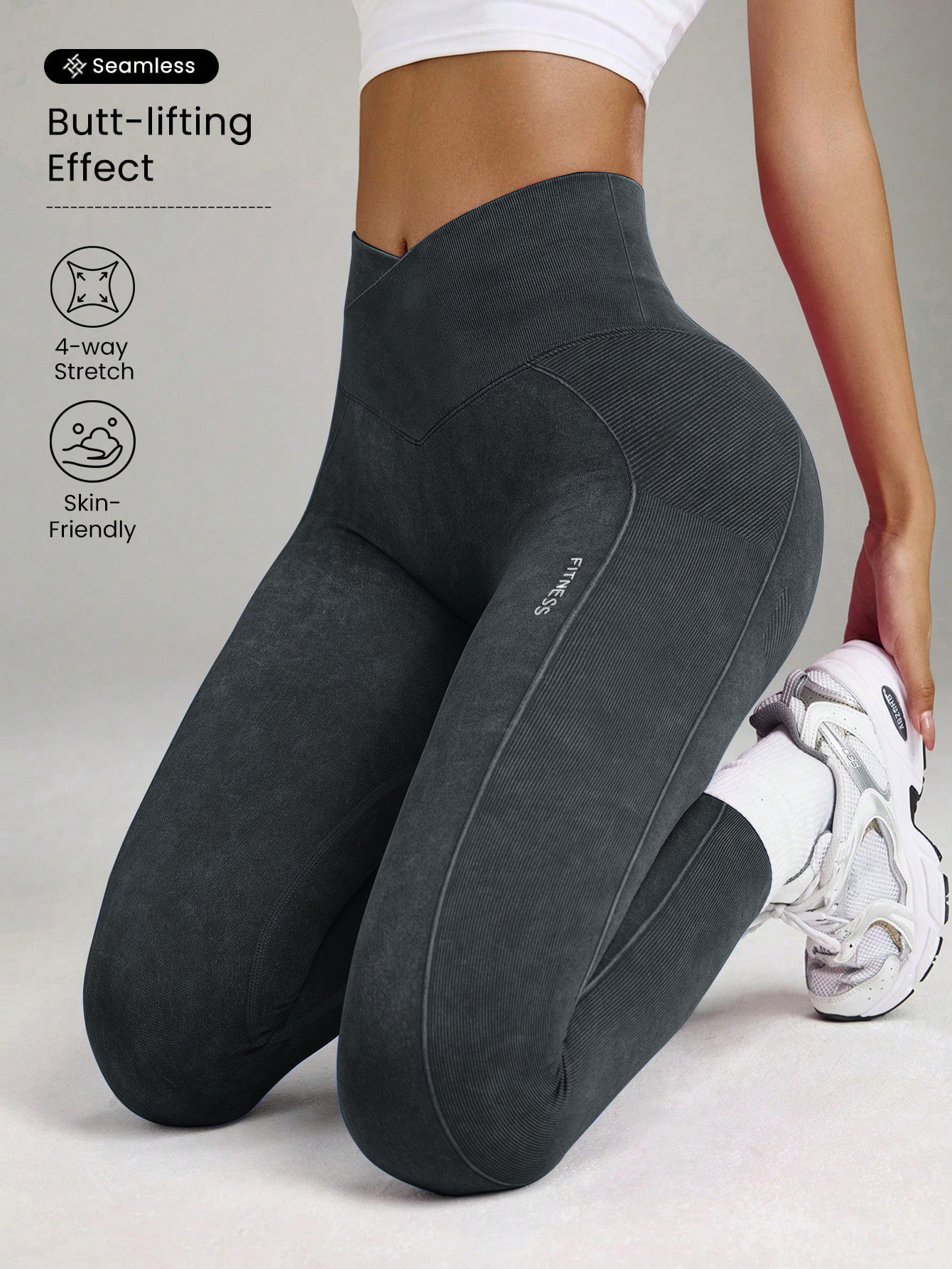 Seamless Sand-Washed High-Waisted Butt-Lifting Tight Yoga Pants S Dark Gray