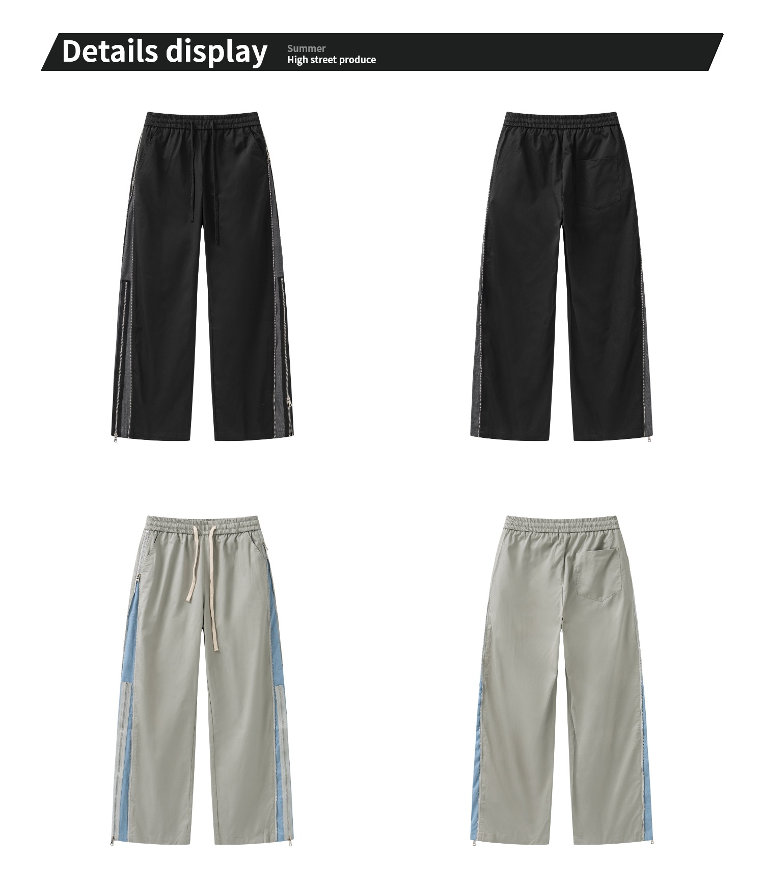 Double Layer Zipper Contrast Color Elastic Straight-leg Pants