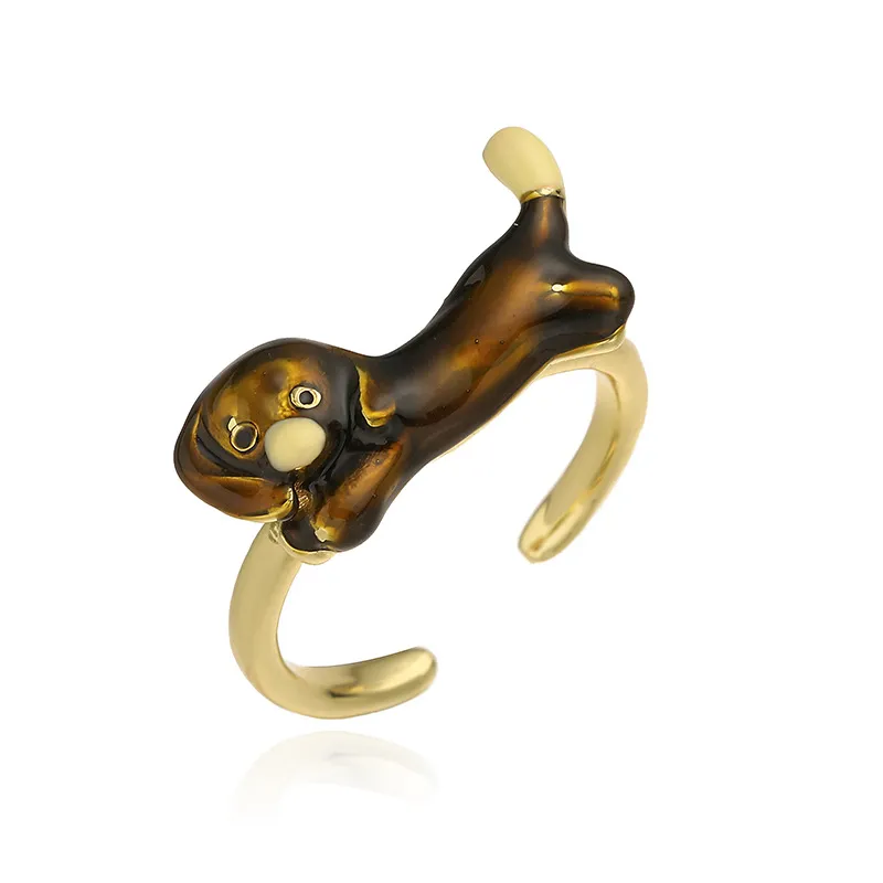 European And American Colorful Oil Necklace Sausage Dog Ring - Gold
