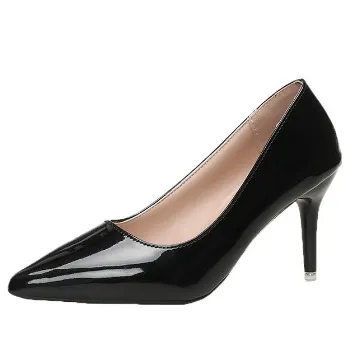 Women's Fashion Patent Leather Plus Size High Heels Black - Shop at LoveMi