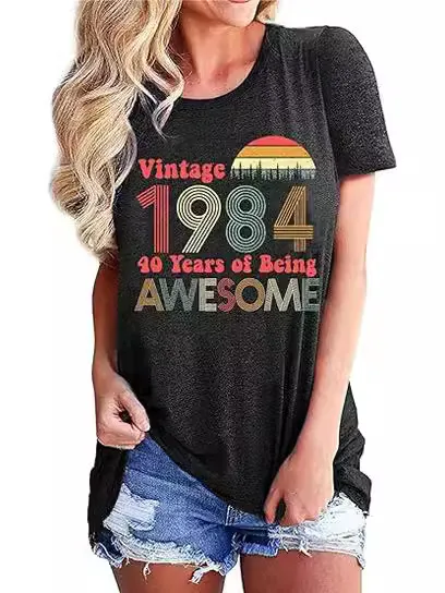 Vintage 1984 Women's Letter Print Party Top Dark Gray 6 - Shop at LoveMi