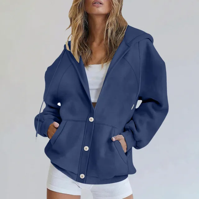 Women's Casual Solid Color Cardigan Jacket Navy Blue - Shop at LoveMi