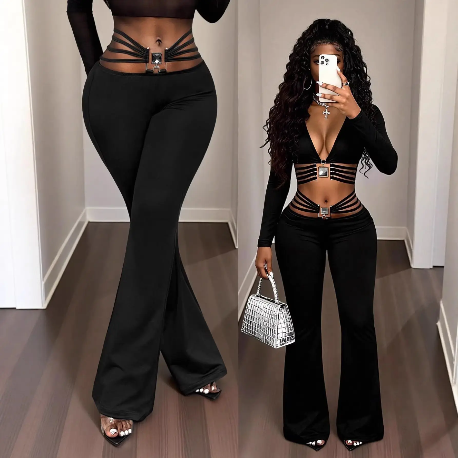 Black High-waist Flared Pants
