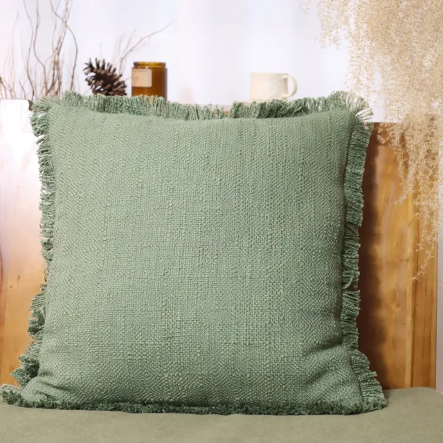 Simple All Cotton Fringe Tassel Cushion Cover For Living Room Bedroom Green Beard - Shop at LoveMi
