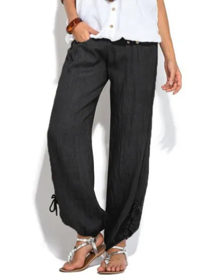 New Loose Button Decorations Casual Wide leg Trousers Women Black - Shop at LoveMi