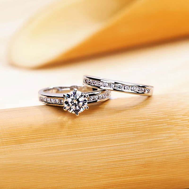 White Gold Plated Couple Combined Ring Set