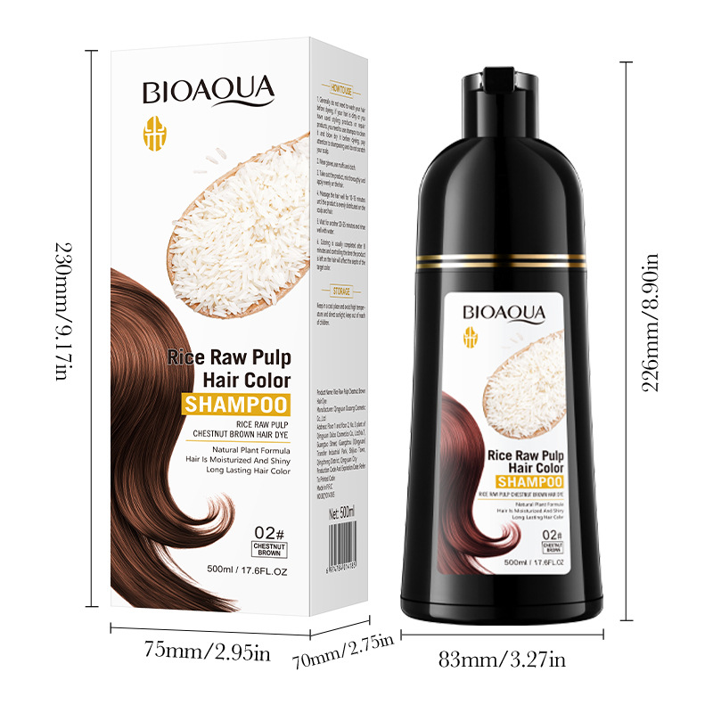 All-English BIOAOUA Rice Extract Chestnut Brown Black Hair Dye 4