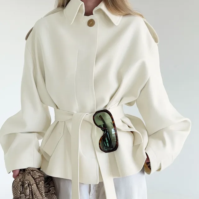 Long Sleeve Cardigan Trench Coat Design Sense Temperament Leisure Beige - Shop at LoveMi