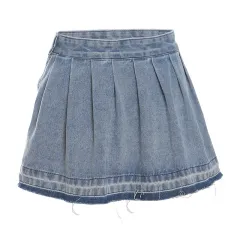 Women's Fashion Wash Ruffle Hip Denim Skirt - Blue - View 1