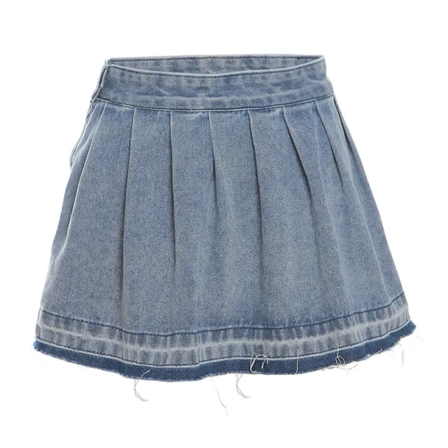 Women's Fashion Wash Ruffle Hip Denim Skirt Blue - Shop at LoveMi