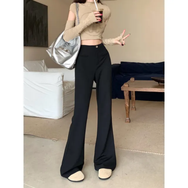 High Waist Slim Fit Women's Spring Versatile Slimming And Straight Casual Pants Black - Shop at LoveMi
