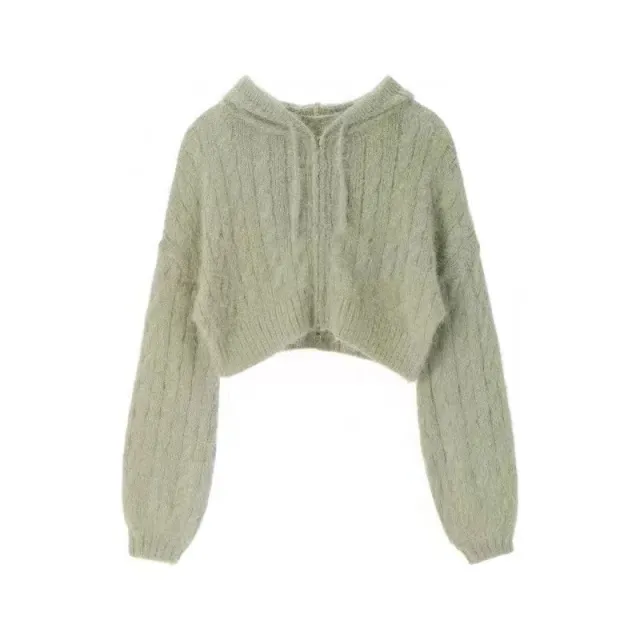 Soft Glutinous Niche Zipper Hooded Thickened Sweater Green - Shop at LoveMi