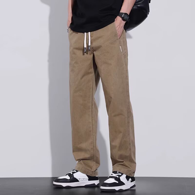 American-style Vintage Mens Casual Loose-fit Straight-leg Athletic Workwear Pants