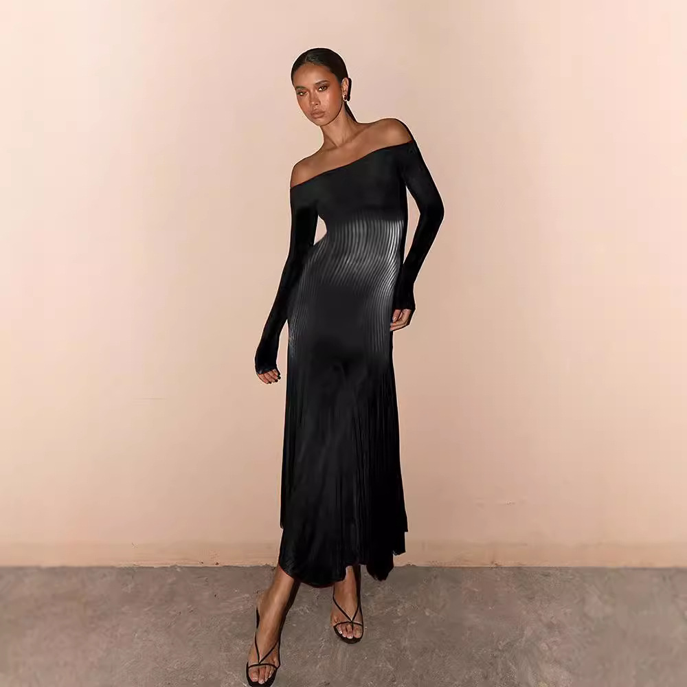 Long Sleeve Slimming Printed Sheath Fishtail Dress