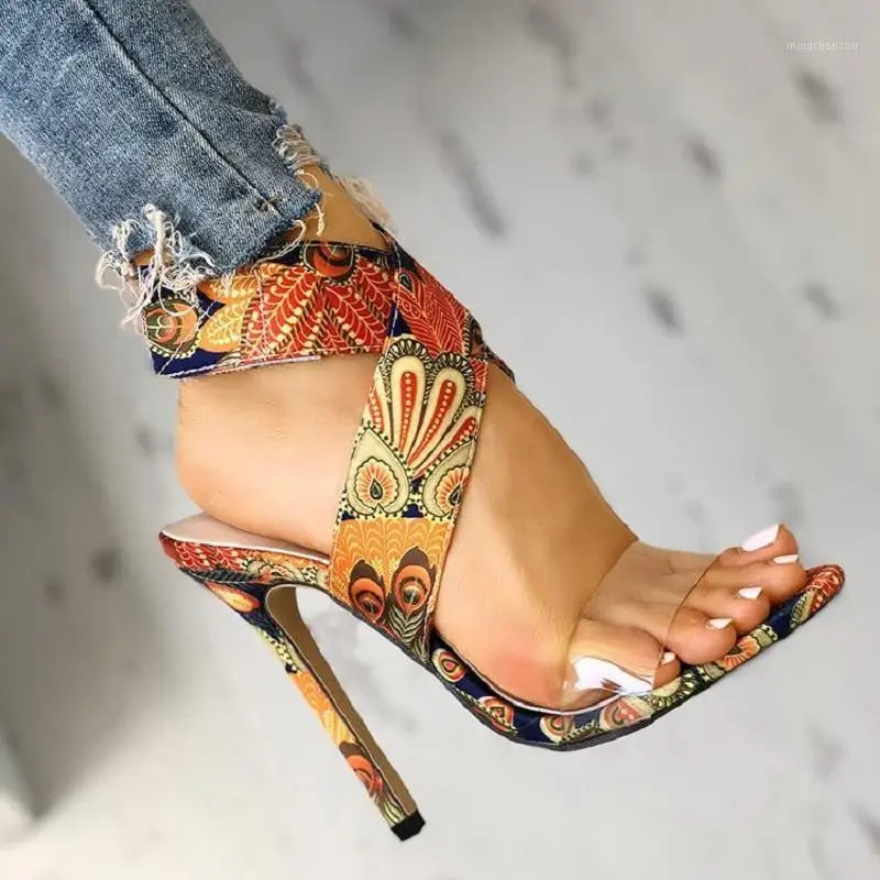 Fashionable Printed Stiletto Heel Plus-Size Womens Sandals
