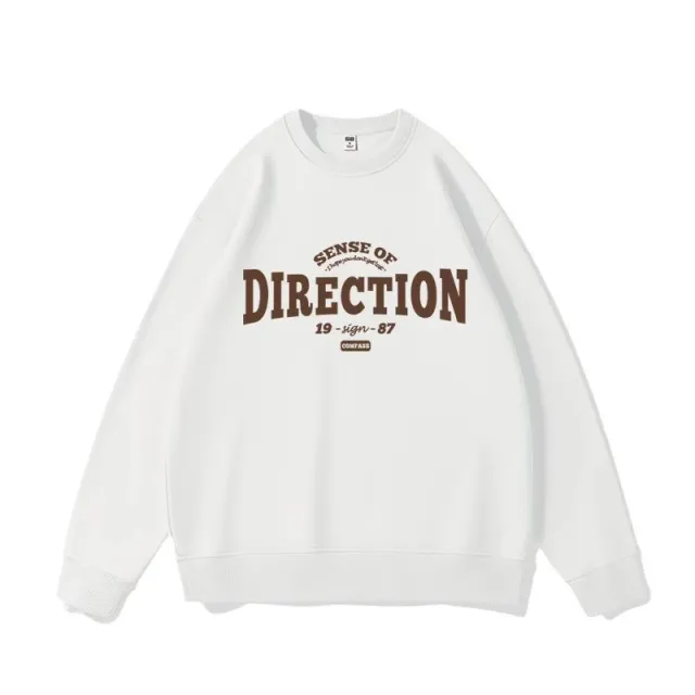 Retro Alphabet Printed Crew Neck Sweatshirt Women's Loose All match Long Sleeve White - Shop at LoveMi