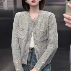 Women's solid colour versatile button loose jacket - Grey - View 1