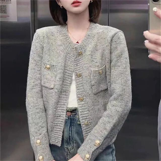 Women's solid color versatile button loose jacket Gray - Shop at LoveMi