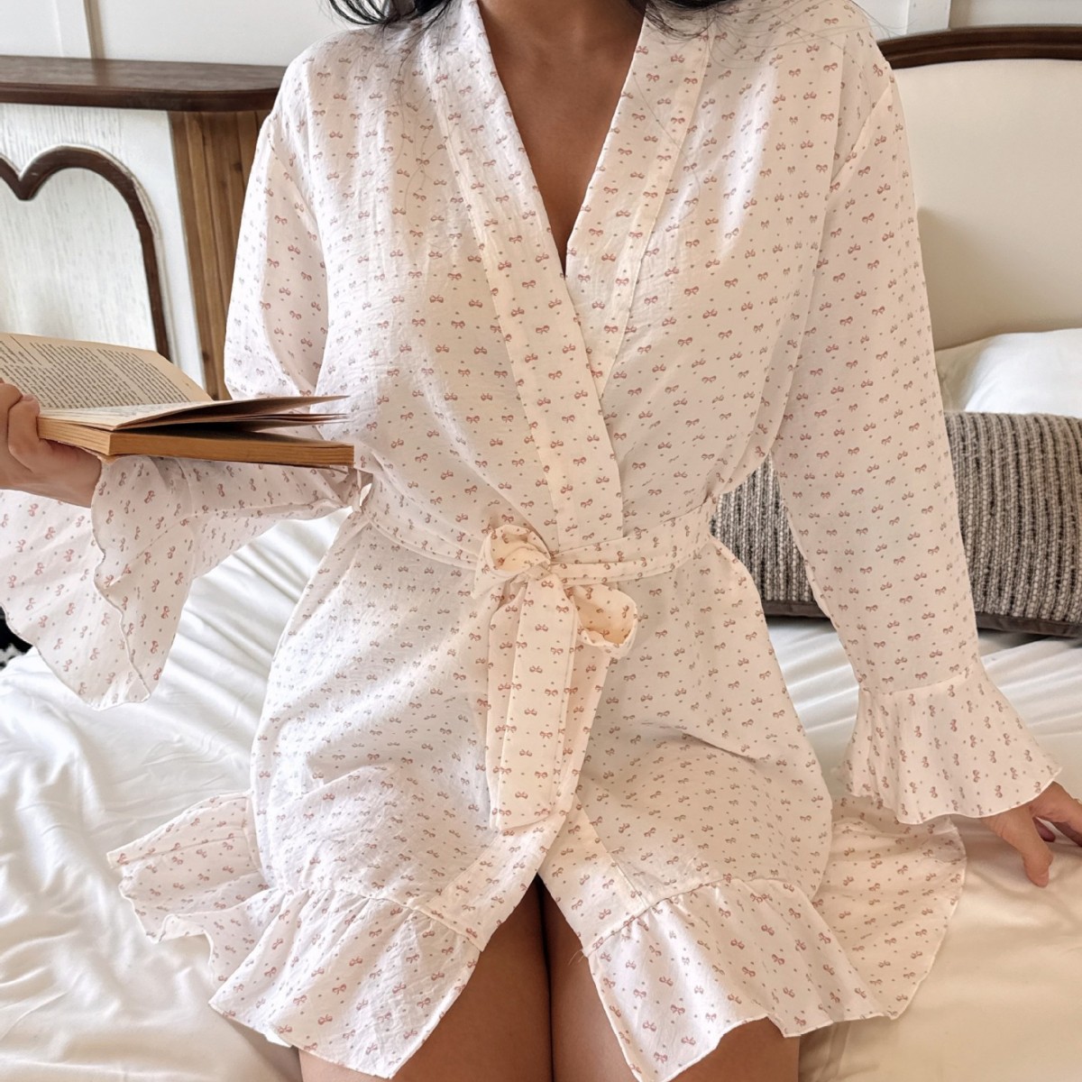 Casual Floral Minimalist Bubble Chiffon Nightgown 6