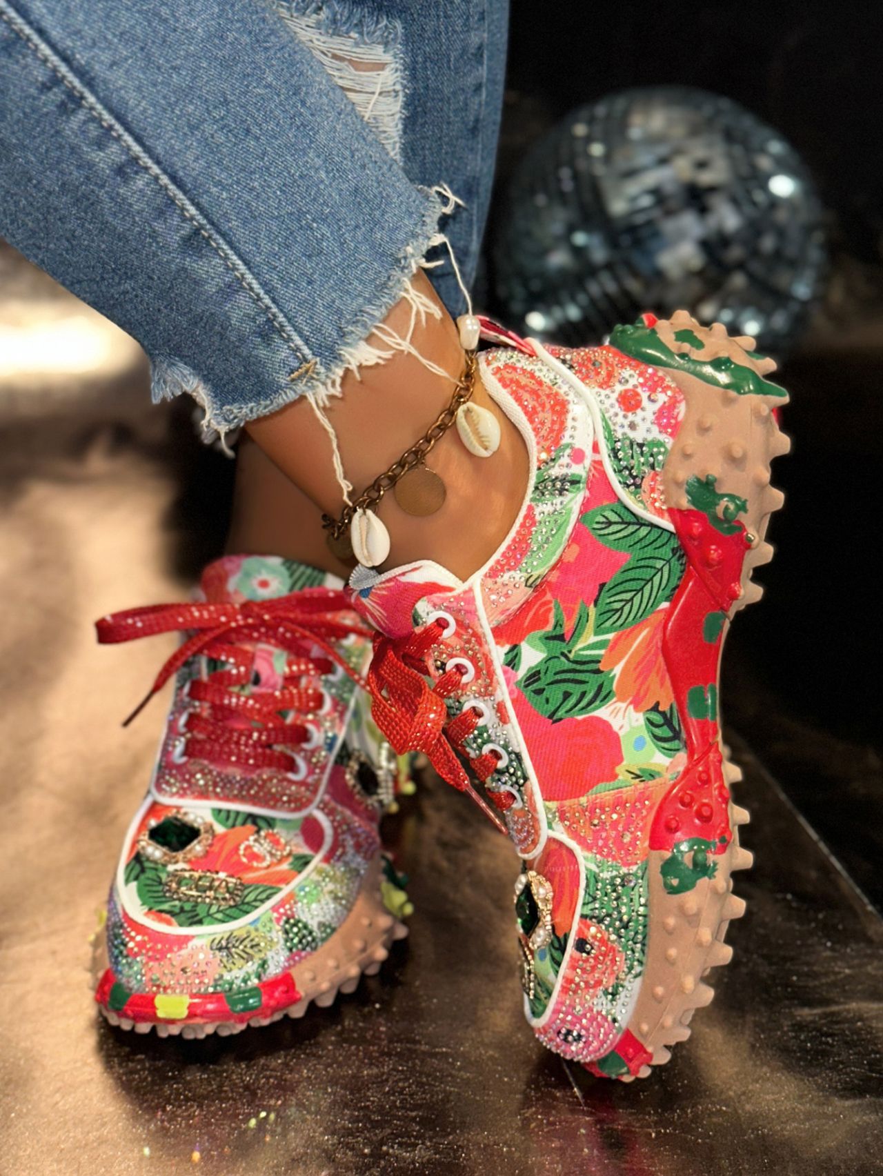 Women's Rhinestone Durian Shoes Casual Sneakers — sole detail 8