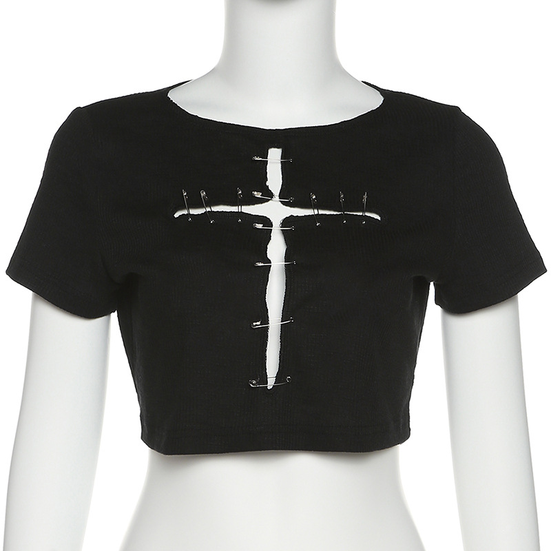 Title 6, Camiseta Feminina Slim Cropped com Decote Redon...