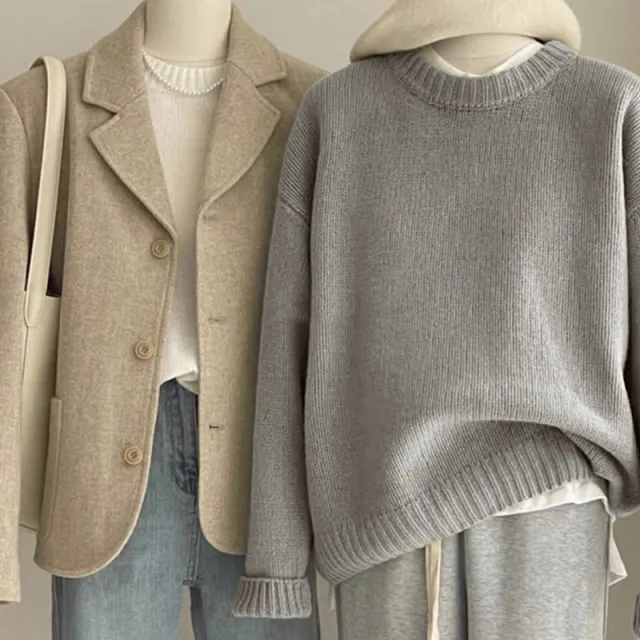 Loose Idle Style Sense Of Relaxation Round Neck Base Inner Sweater Gray - Shop at LoveMi
