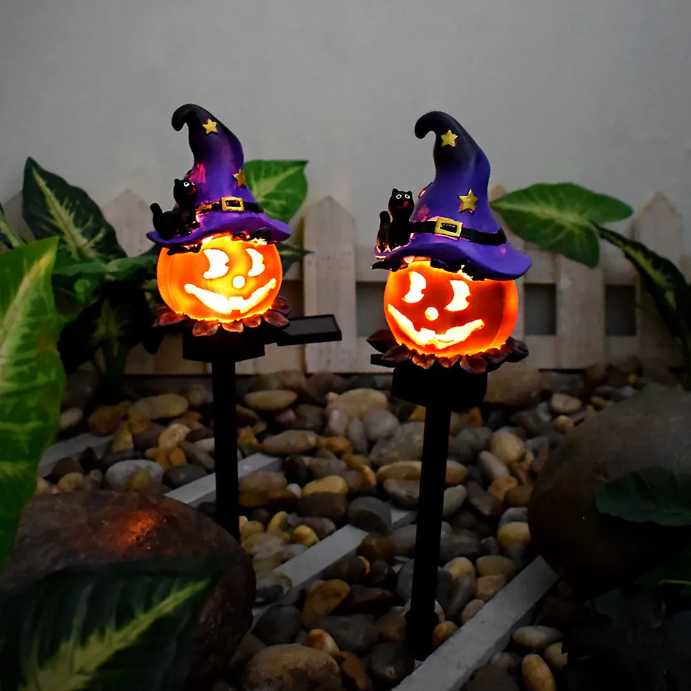 Creative Solar Outdoor Garden Halloween Pumpkin Lantern Resin Handicrafts Garden Festival Atmosphere Decorative Insert Light – image 2