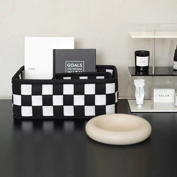 Checkerboard Woven Felt Storage Box Folding Storage Basket