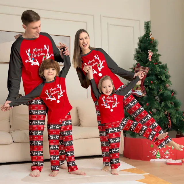 Deer Head Printed Christmas Parent child Suit Red - Shop at LoveMi