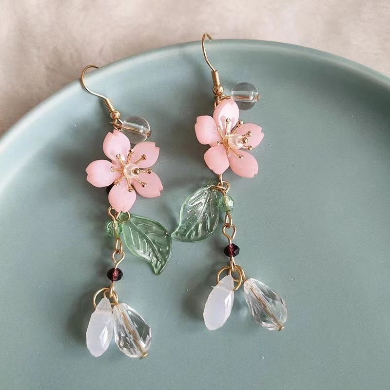 Classic Chinese-Style Peach Blossom Tassel Long Earrings