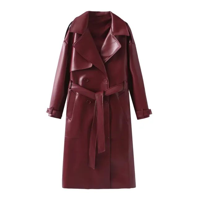 Women's Clothing French Fashion Design Sense Minority All match Casual Extended Leather Coat Red - Shop at LoveMi
