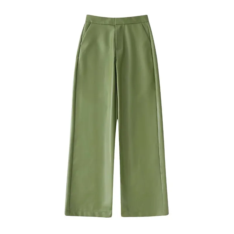 Women's Casual Loose Fitting Suit Pants Faux Leather Set - Trousers