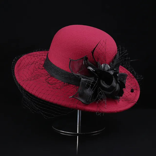 Net Yarn Flowers Woolen Basin Hat Female European And American French Hepburn Style Red - Shop at LoveMi