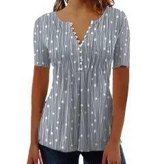European And American Spring And Summer V-collar Polka Dot Short Sleeve - Gray - View 1