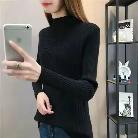 Half Turtleneck Slim Slimming Knitted Sweater Black - Shop at LoveMi