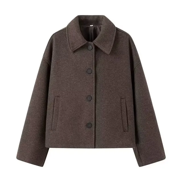 Women's Street Fashion Long Sleeve Square Collar Short Coat Brown - Shop at LoveMi