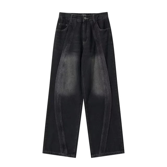 American Retro Patchwork Loose Jeans Black - Shop at LoveMi