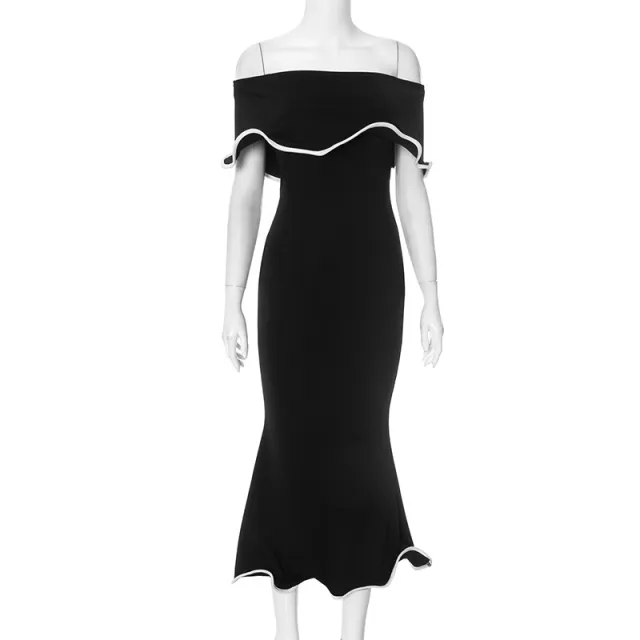 Contrast Color Waist Trimming Ruffles Tube Top Dress Black - Shop at LoveMi