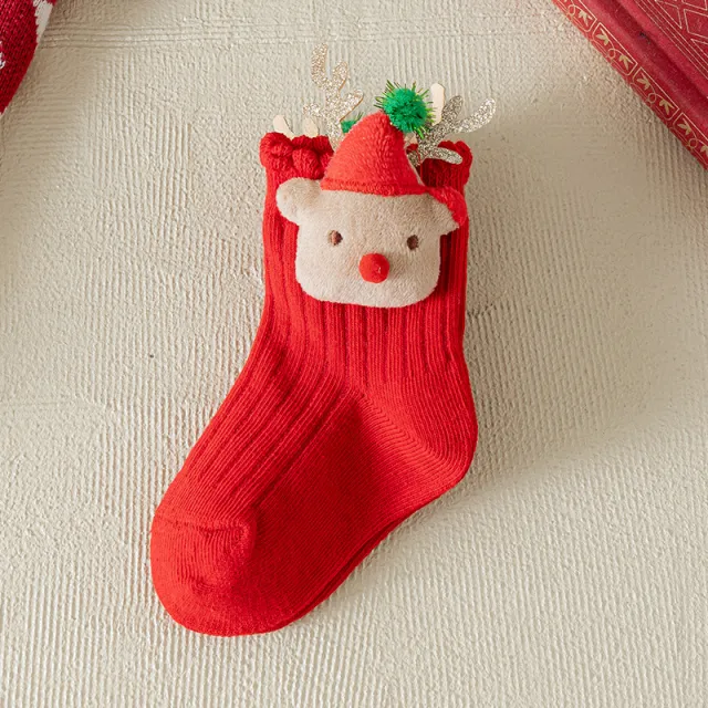 Children's Christmas Red Cartoon Cute Baby New Year Socks Red Deer - Shop at LoveMi