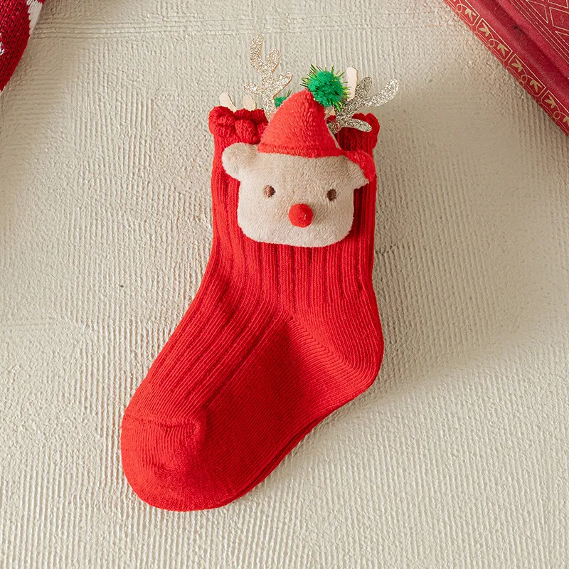 Children's Christmas Red Cartoon Cute Baby New Year Socks - Red Deer
