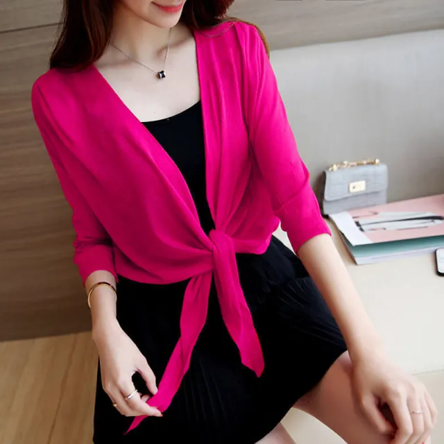 Shawl Short Coat Women's Waistcoat Thin Cardigan Air Conditioning Shirt Rose Red - Shop at LoveMi