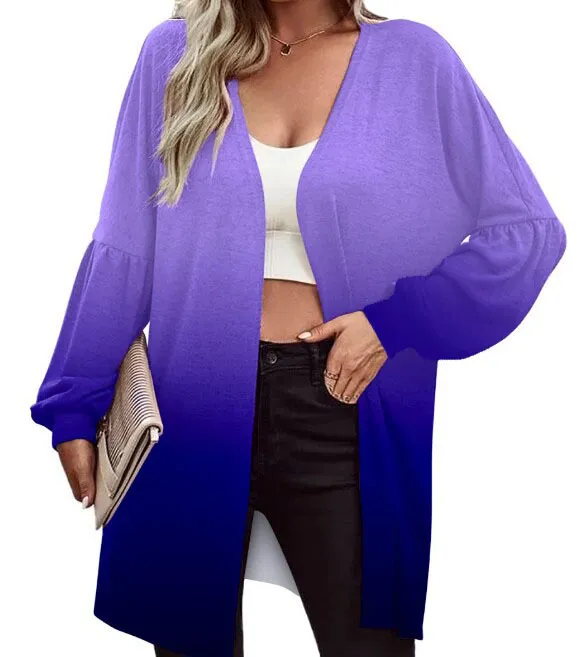Women's Printed Long Sleeve Fashion Cardigan Navy Blue - Shop at LoveMi