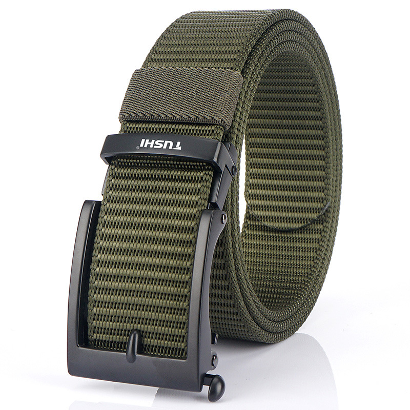 Men's Casual Fashion Automatic Buckle Canvas Belt Black Buttons Army Green - Shop at LoveMi