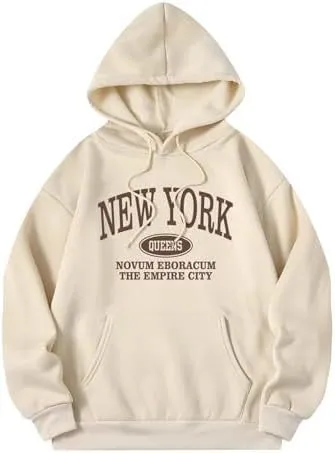 Women's Letter Pattern Hoodie Pullover Sweater Apricot - Shop at LoveMi