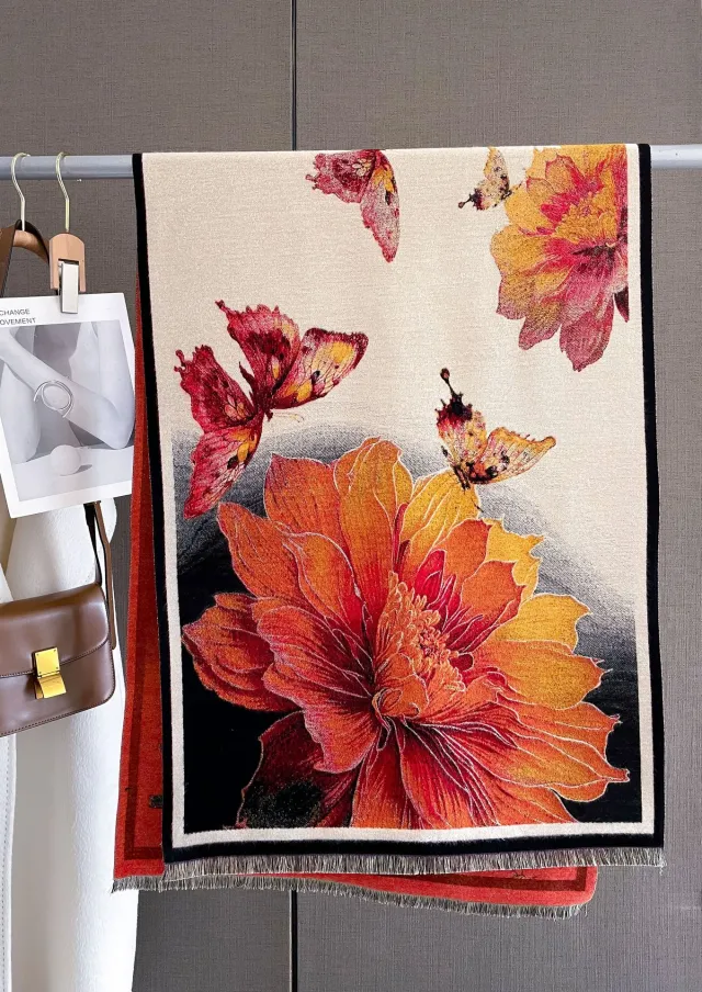 Autumn And Winter Duplex Printing Thickened Artificial Cashmere Scarf Beige Orange - Shop at LoveMi