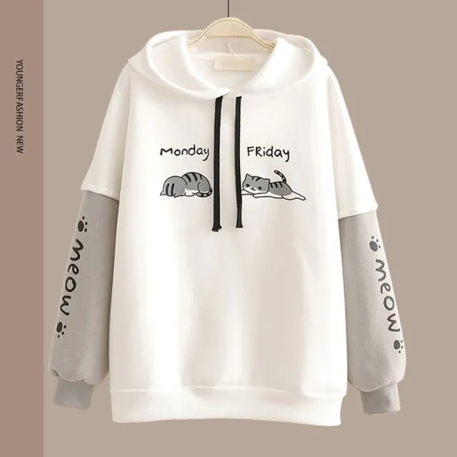 Spring Women's Clothing Student Hoodie Set Preppy style Straight leg Pants White - Shop at LoveMi