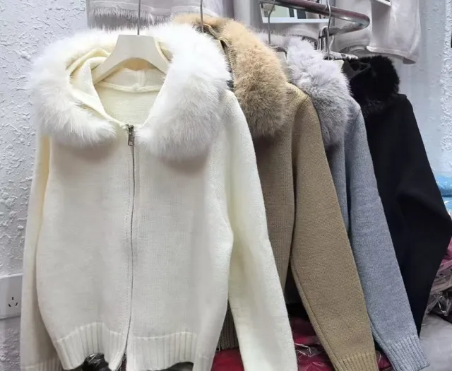 Vintage Knitted Cardigan Long Sleeve Fur Collar Coat White - Shop at LoveMi